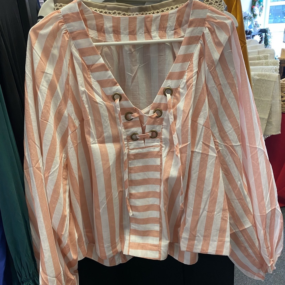 Striped Pink and White Women's Top